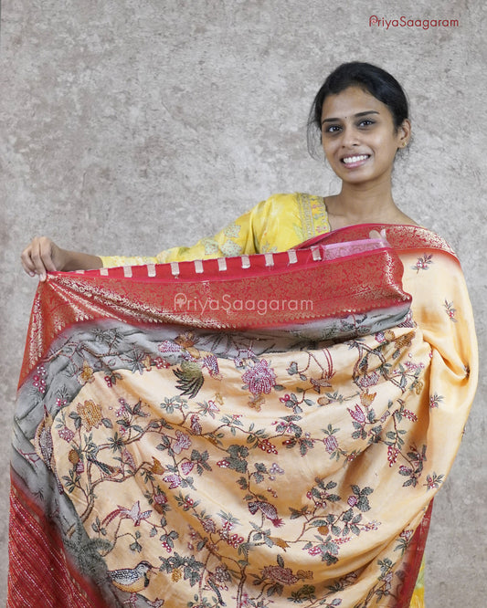 Peach Kantha Dola Tussar - PC1910