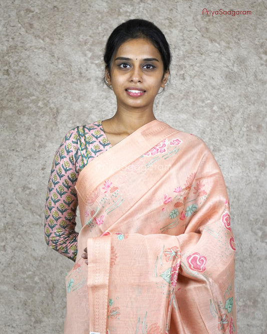 Floral Peach Chanderi - PC131