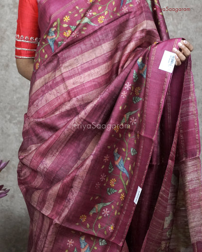 Berry Pink Handloom Tussar - PC113