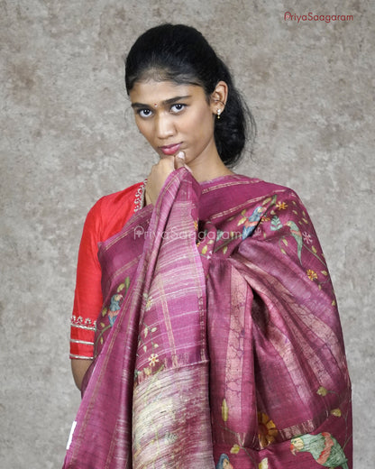 Berry Pink Handloom Tussar - PC113