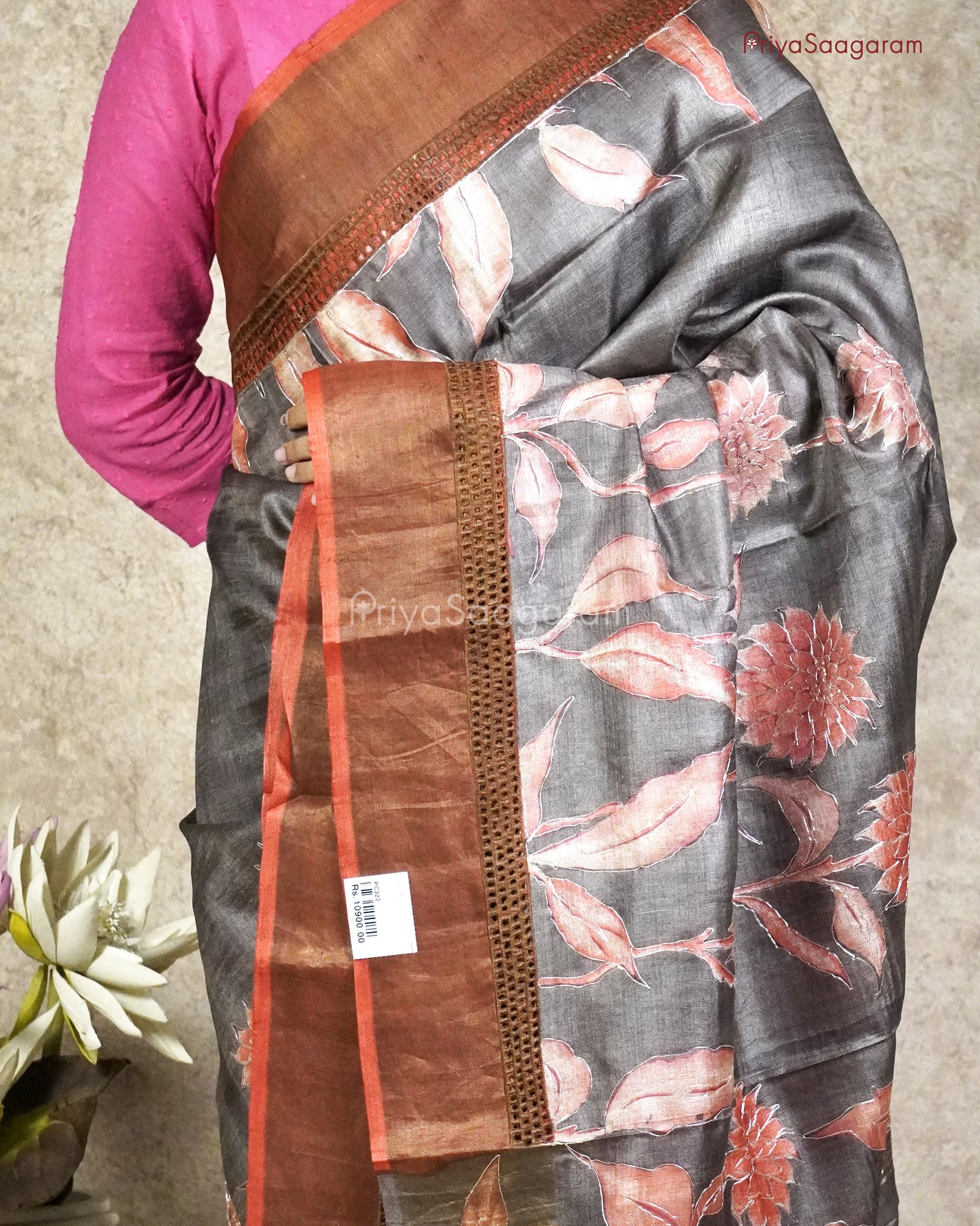 Exclusive Grey Tussar Embroidery - PC322