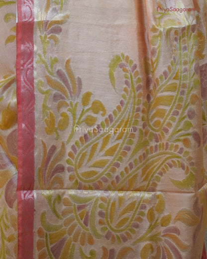 Peach Floral Tussar - PB4957