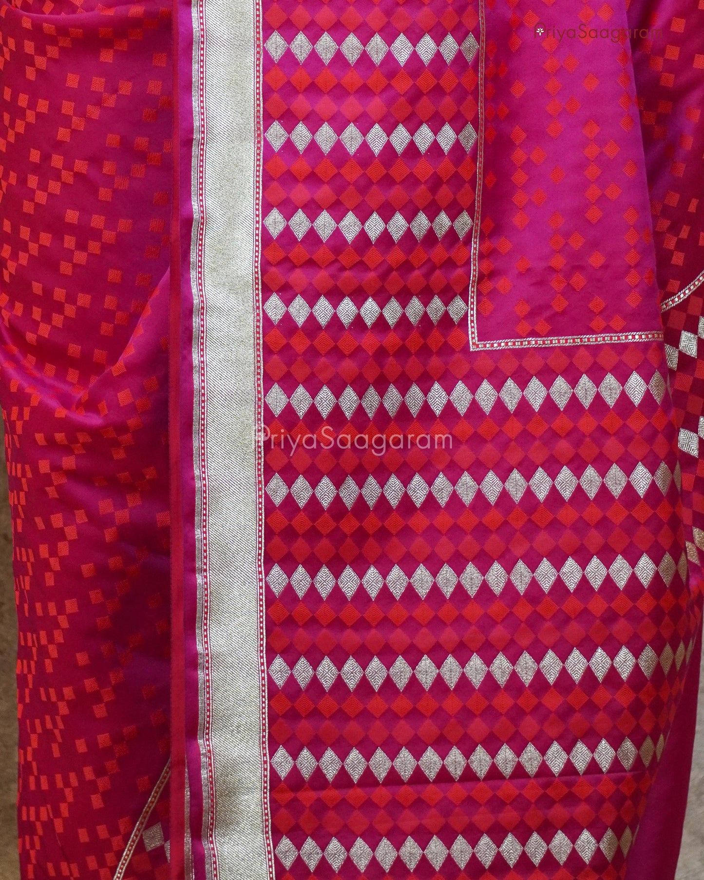 Cerise Pink Banaras Silk - PC371